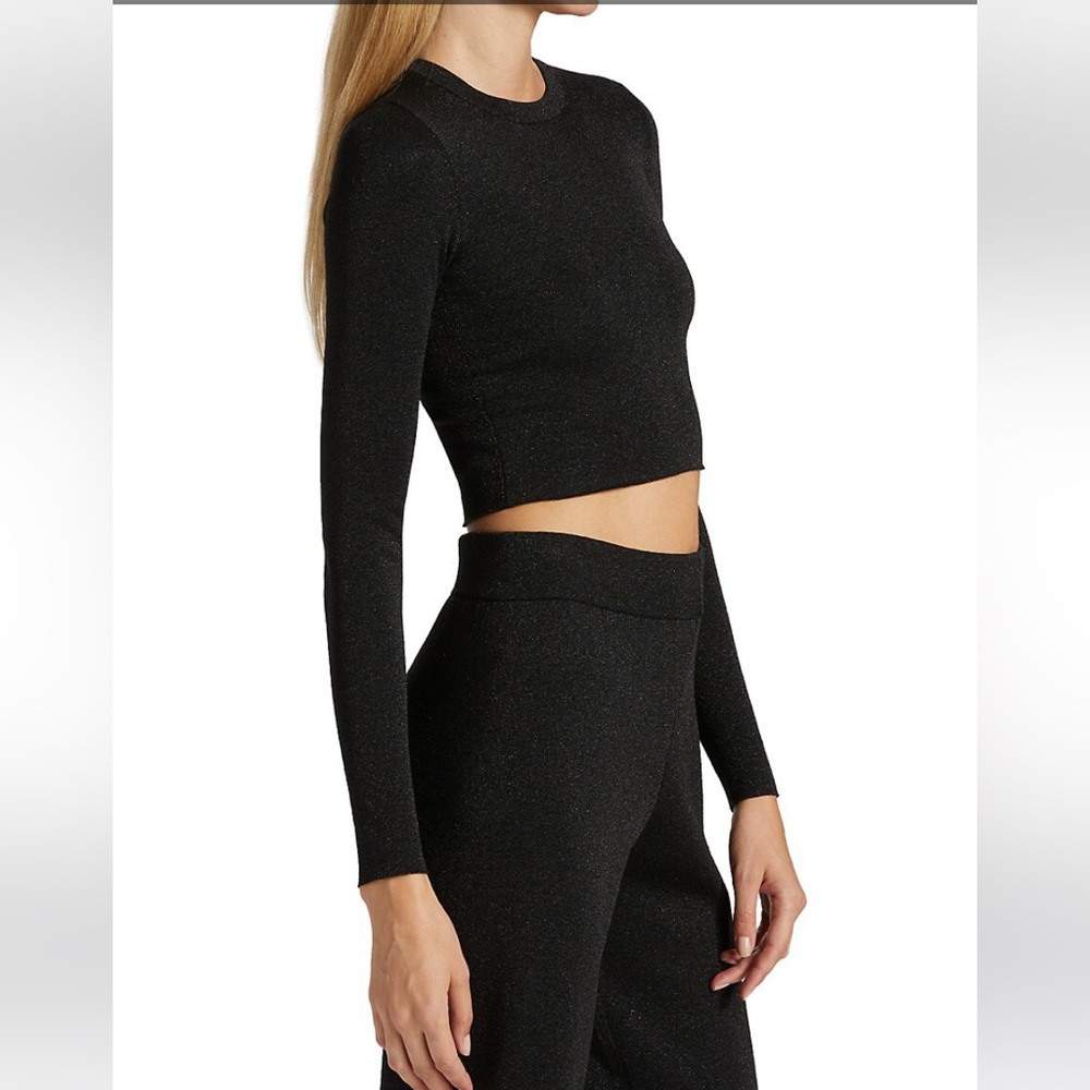 Alice + Olivia Ciara Cropped Long Sleeve Black and Silver Sweater - sz S